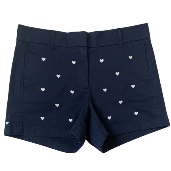 NWT J. Crew 4” Chino Shorts With Embroidered Hearts Navy Size 6. - Picture 2 of 9